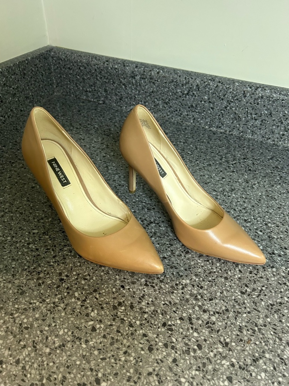 Nine West Camel Pointed-Toe Leather Stiletto Pumps